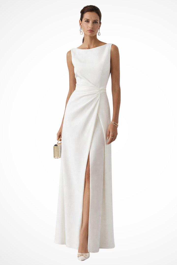 Cressida | Women's Boat Neck Sleeveless Maxi Dress - White - Image 1