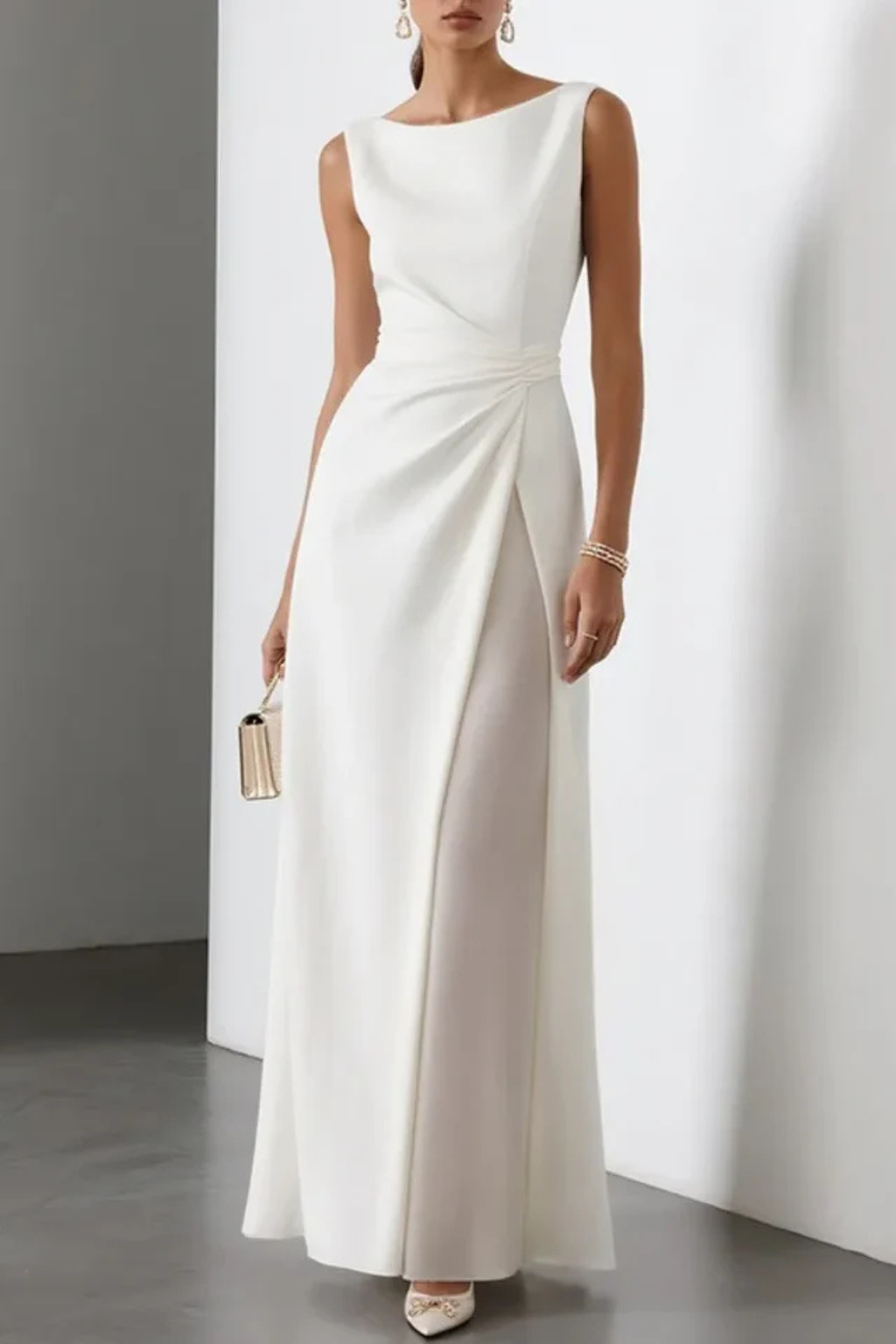 Cressida | Women's Boat Neck Sleeveless Maxi Dress - White - Image 2