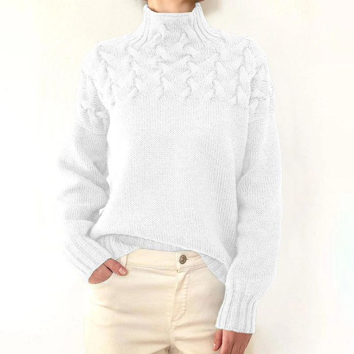 Cressida | Women's Cable Knit Turtleneck Sweater - Blue - Image 10