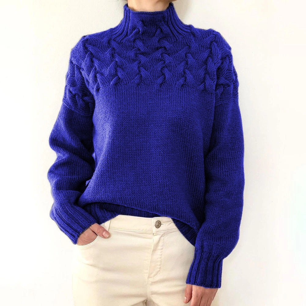 Cressida | Women's Cable Knit Turtleneck Sweater - Blue - Image 2