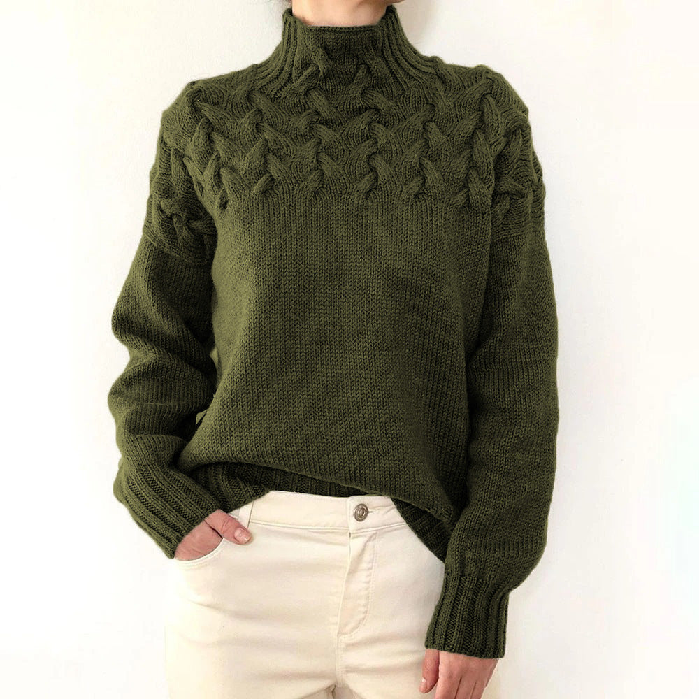 Cressida | Women's Cable Knit Turtleneck Sweater - Blue - Image 4