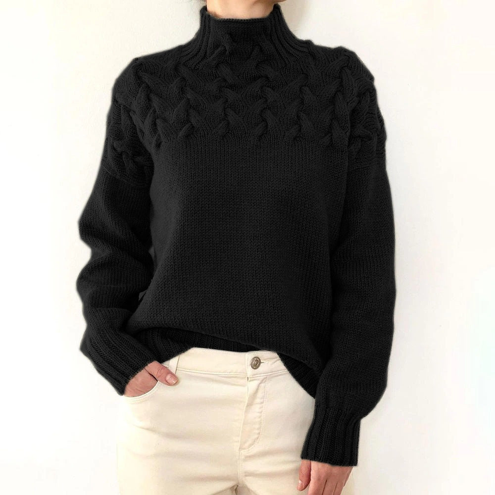 Cressida | Women's Cable Knit Turtleneck Sweater - Blue - Image 8