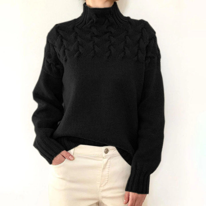 Cressida | Women's Cable Knit Turtleneck Sweater - Blue - Image 8