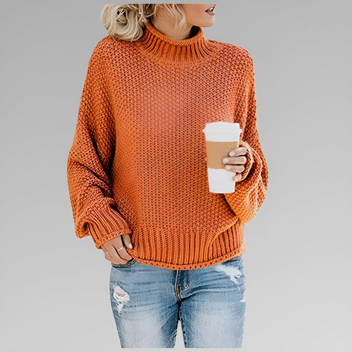 Cyrela | Women's Chunky Knit Turtleneck Sweater - Orange - Image 1