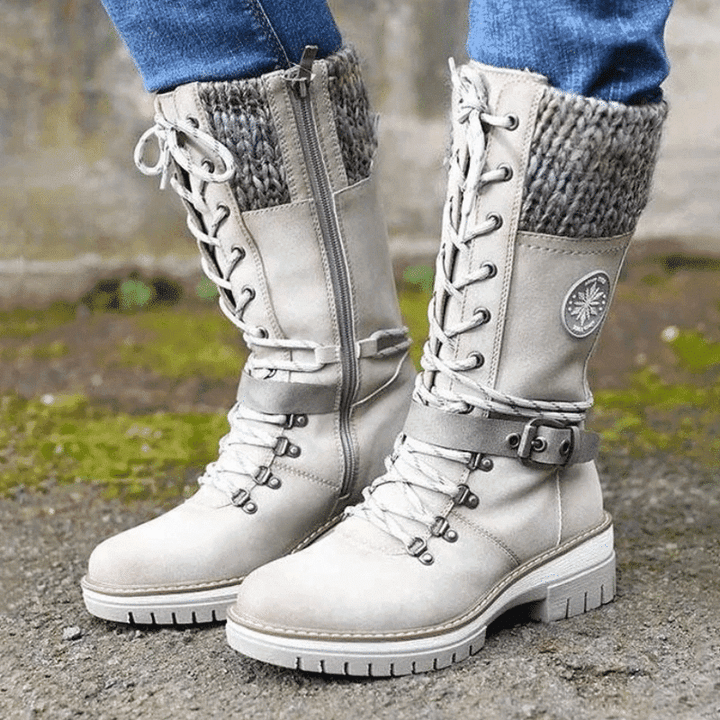 Cyrene | Women's Lace-Up Mid-Calf Winter Boots - Light Grey - Image 1
