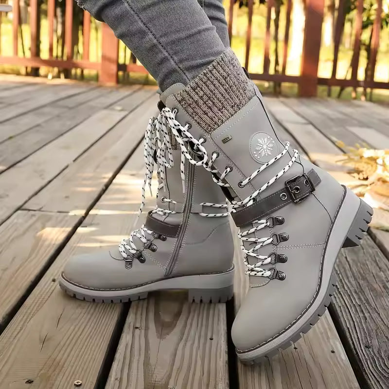 Cyrene | Women's Lace-Up Mid-Calf Winter Boots - Light Grey - Image 14