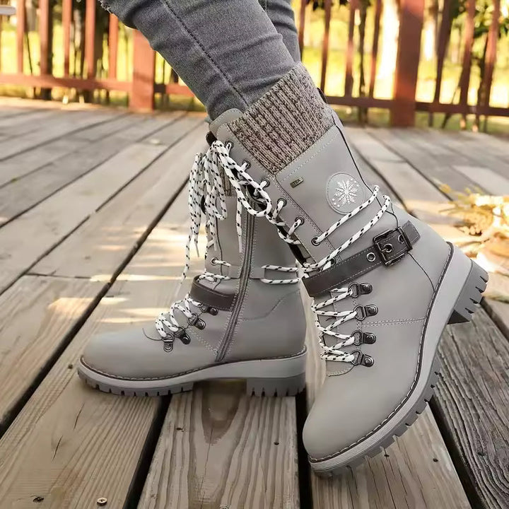 Cyrene | Women's Lace-Up Mid-Calf Winter Boots - Light Grey - Image 14