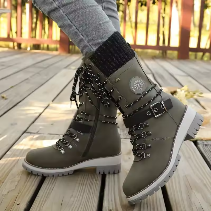 Cyrene | Women's Lace-Up Mid-Calf Winter Boots - Light Grey - Image 15
