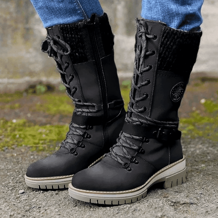 Cyrene | Women's Lace-Up Mid-Calf Winter Boots - Light Grey - Image 2