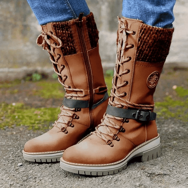 Cyrene | Women's Lace-Up Mid-Calf Winter Boots - Light Grey - Image 4