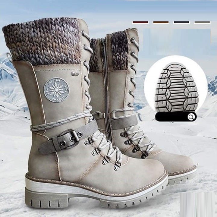 Cyrene | Women's Lace-Up Mid-Calf Winter Boots - Light Grey - Image 7