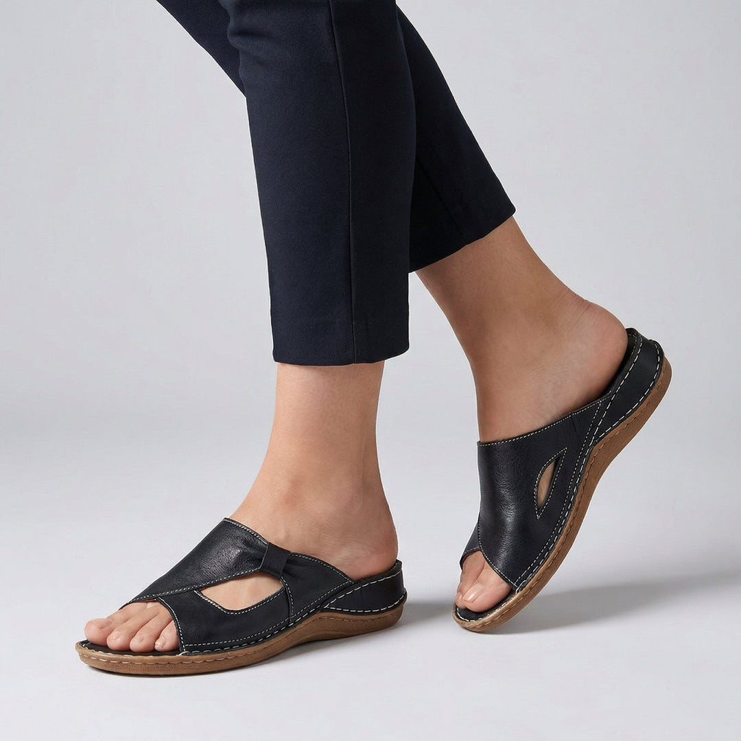 Dagna | Women's Slip-On Flat Mule Sandal with Cut-Out - Black - Image 1