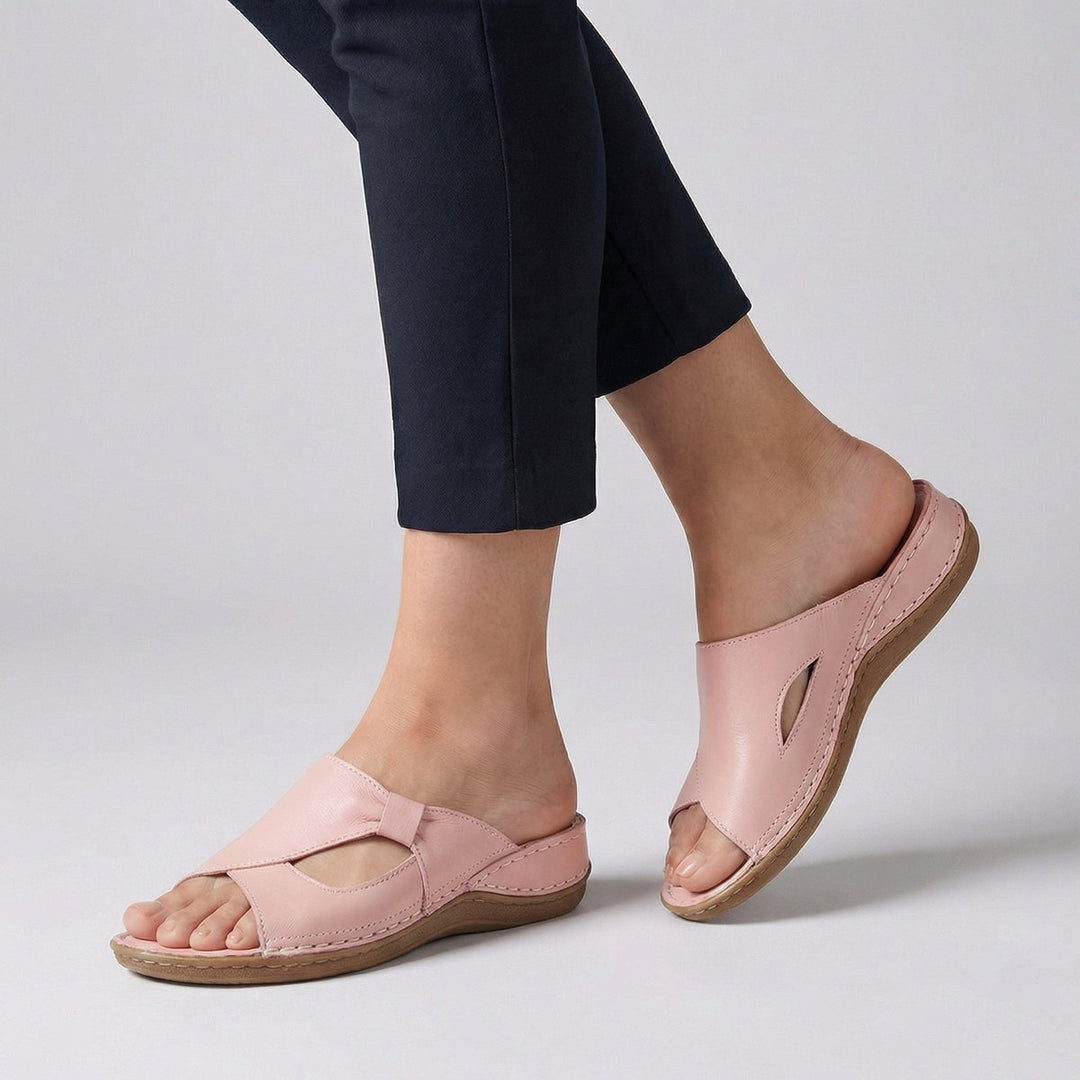Dagna | Women's Slip-On Flat Mule Sandal with Cut-Out - Black - Image 3