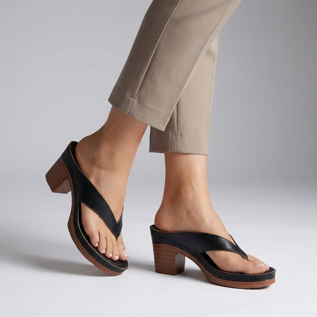 Daphne | Women's Block Heel Thong Platform Sandal - Black - Image 1