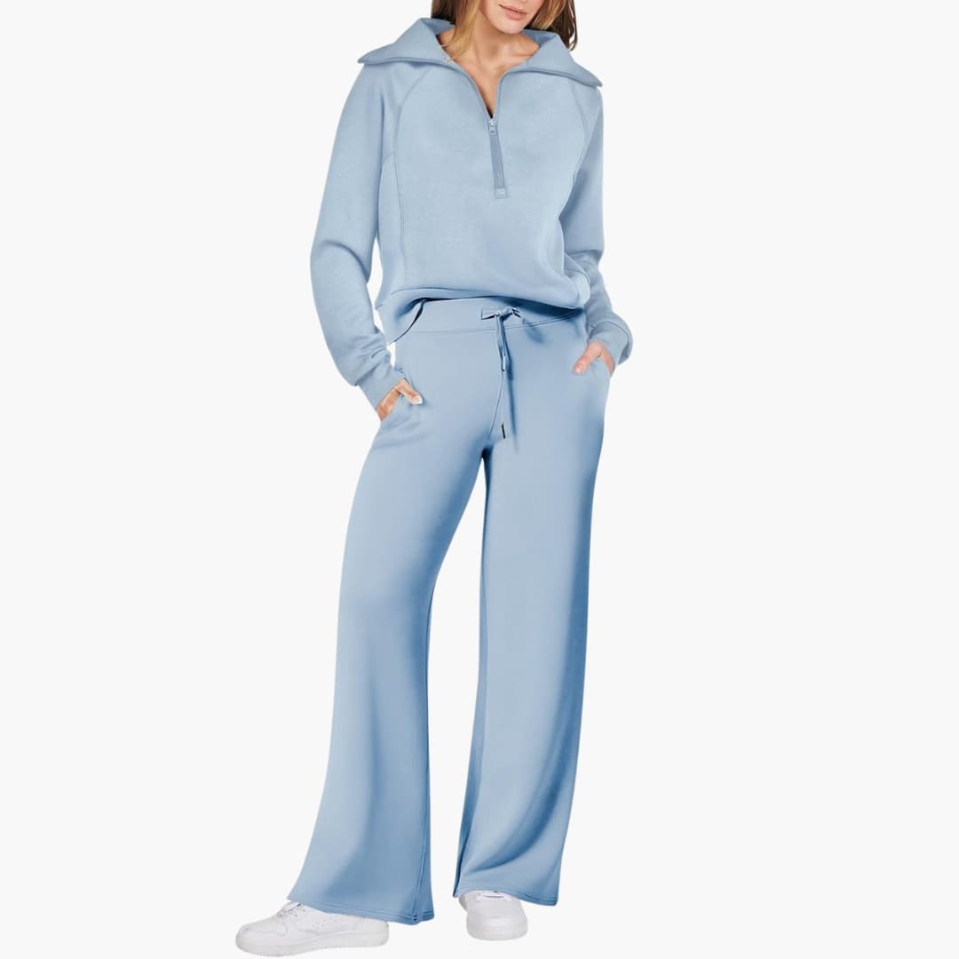 Daphne | Women's Half Zip Wide Leg Lounge Set - Navy - Image 30