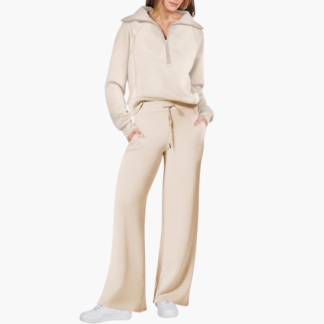 Daphne | Women's Half Zip Wide Leg Lounge Set - Navy - Image 8