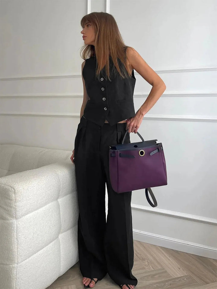 Darcey | Women's Tailored Vest Wide Leg Pants Set - Orange - Image 8