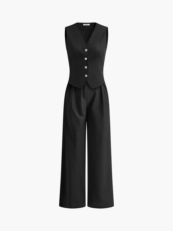 Darcey | Women's Tailored Vest Wide Leg Pants Set - Orange - Image 9
