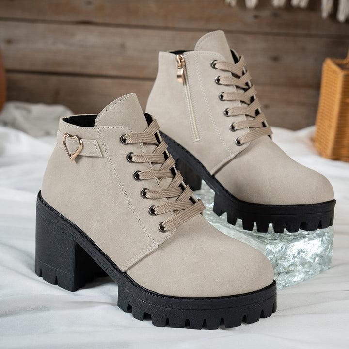 Darcy | Women's Lace-Up Ankle Boot with Block Heel - Beige - Image 10