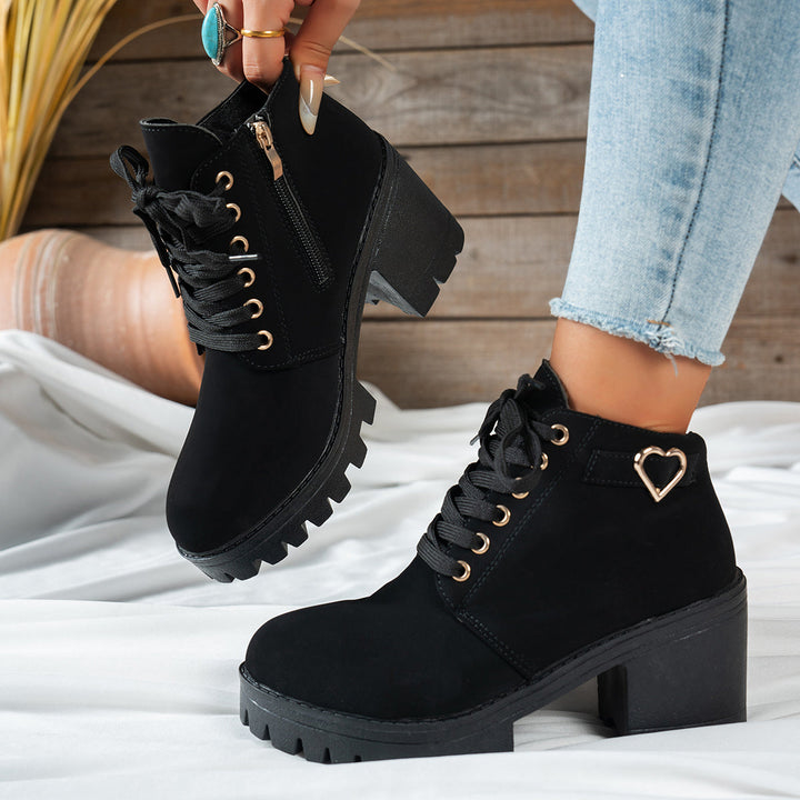 Darcy | Women's Lace-Up Ankle Boot with Block Heel - Beige - Image 4