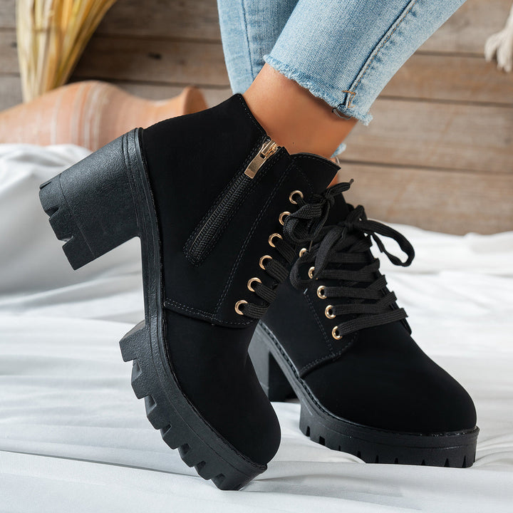 Darcy | Women's Lace-Up Ankle Boot with Block Heel - Beige - Image 6