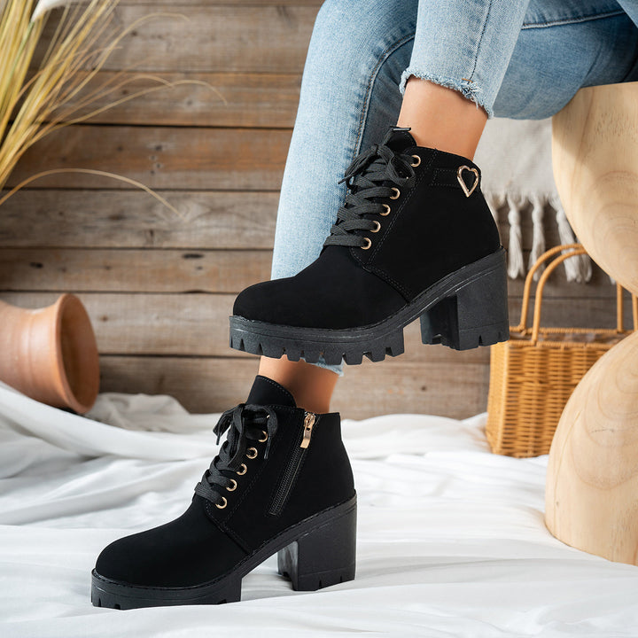 Darcy | Women's Lace-Up Ankle Boot with Block Heel - Beige - Image 7