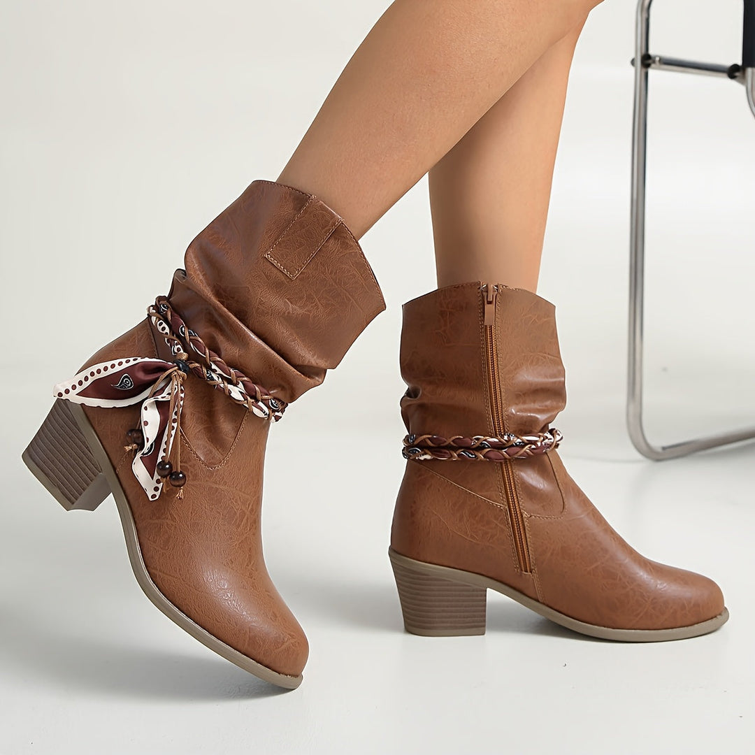 Darcy | Women's Slouch Ankle Boot with Bandana Charm - Brown - Image 4