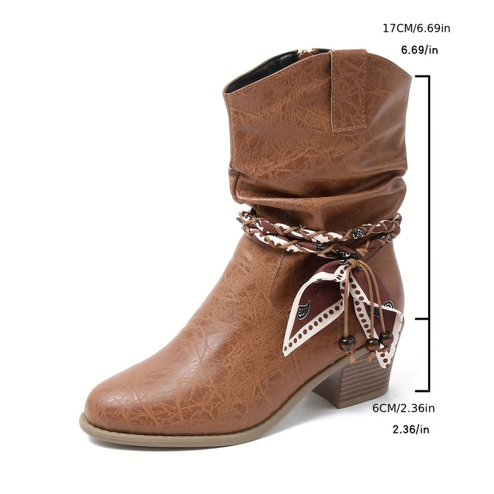 Darcy | Women's Slouch Ankle Boot with Bandana Charm - Brown - Image 5