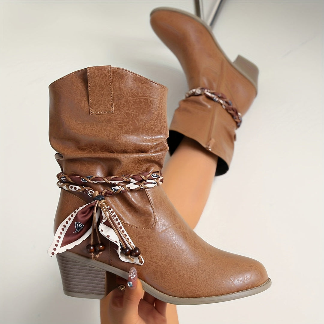 Darcy | Women's Slouch Ankle Boot with Bandana Charm - Brown - Image 8