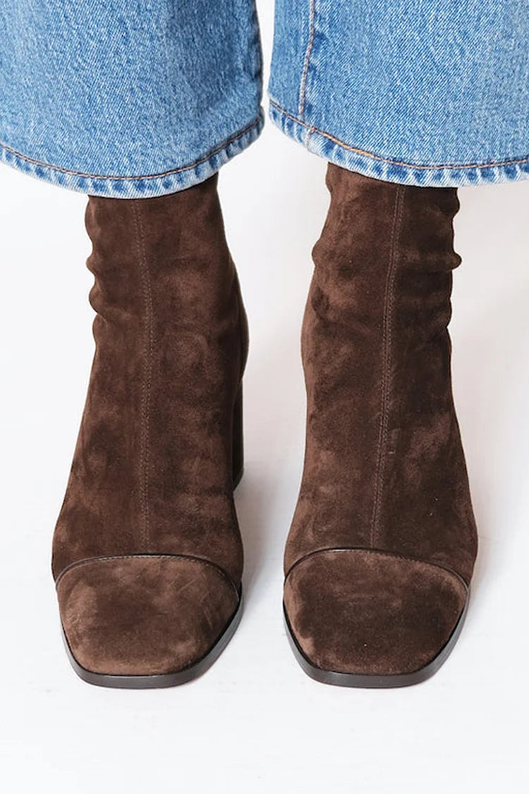 Daria | Women's Square Toe Ankle Boot with Block Heel - Dark Brown - Image 2