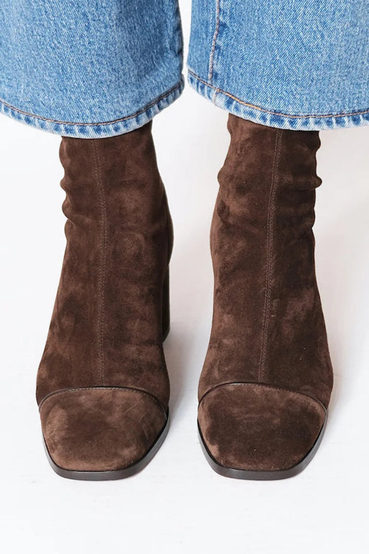 Daria | Women's Square Toe Ankle Boot with Block Heel - Dark Brown - Image 2