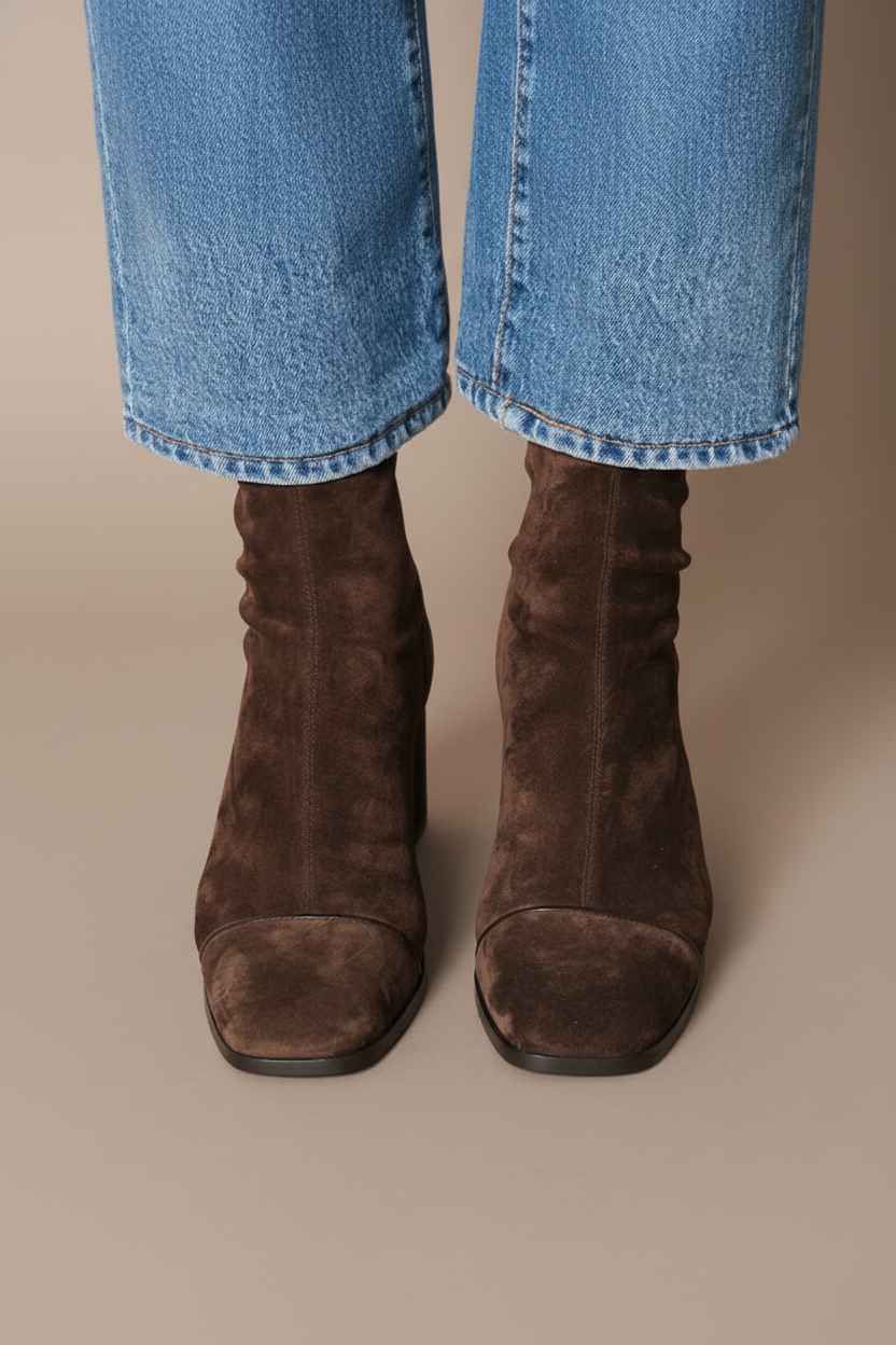 Daria | Women's Square Toe Ankle Boot with Block Heel - Dark Brown - Image 3