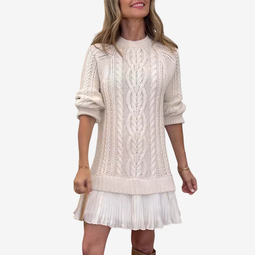 Darienne | Women's Cable Knit Sweater Dress - Cream - Image 2