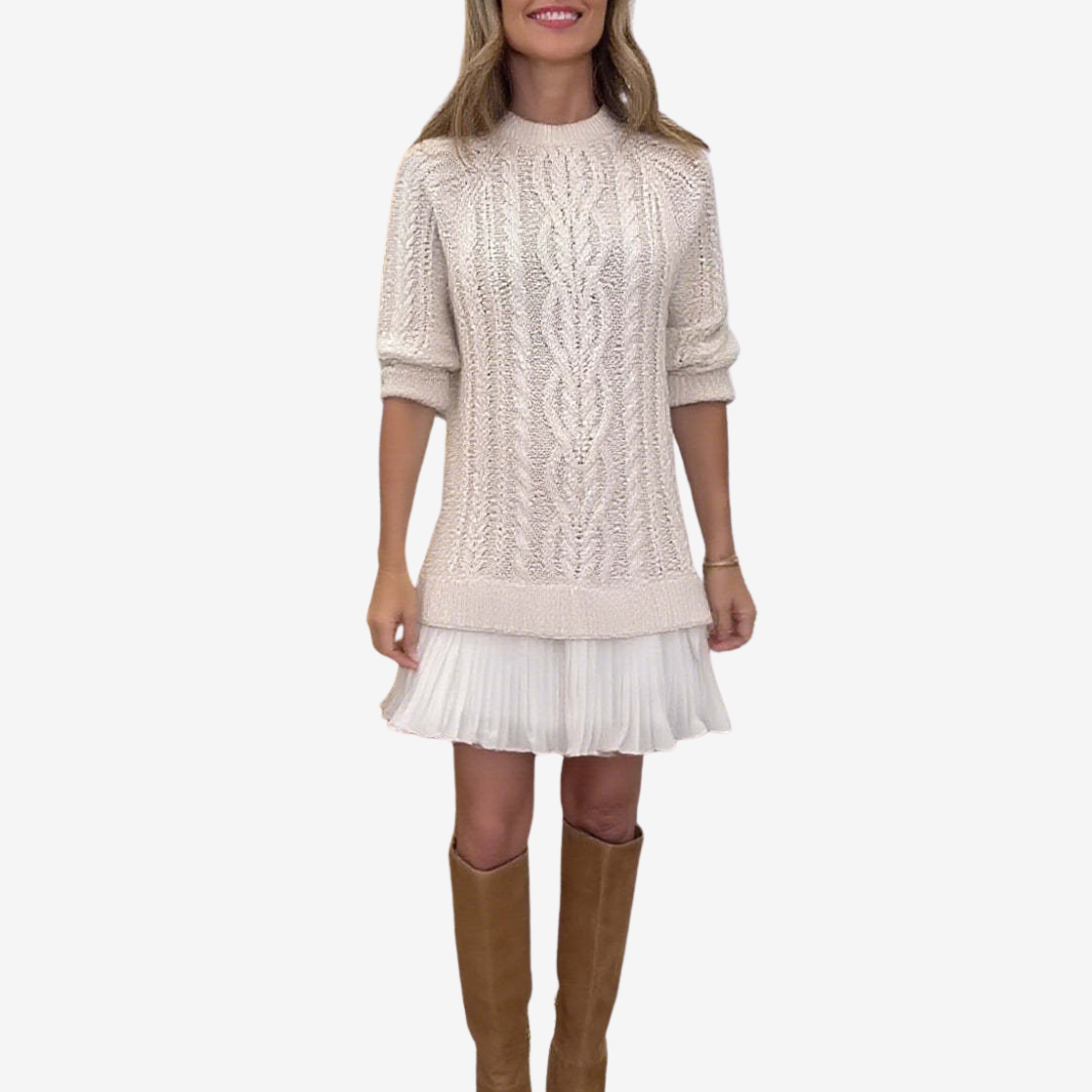 Darienne | Women's Cable Knit Sweater Dress - Cream - Image 3