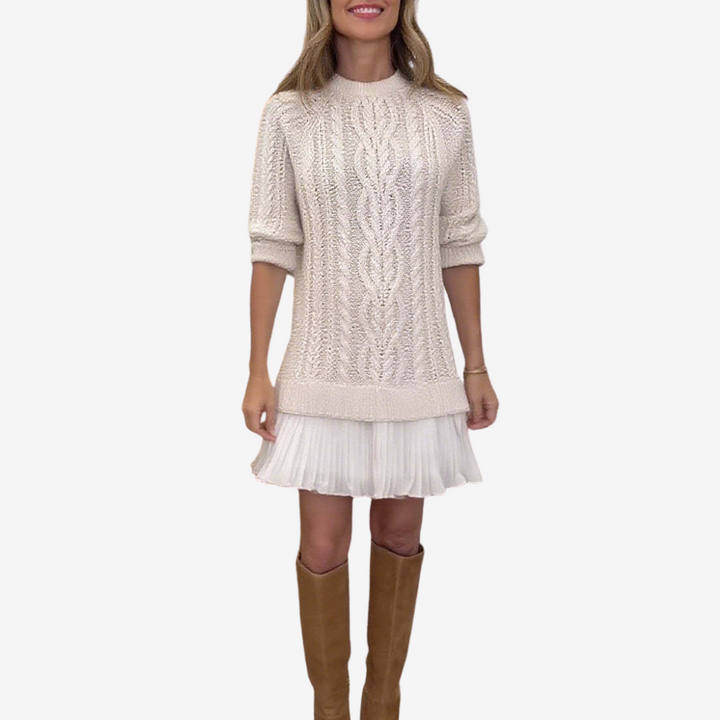 Darienne | Women's Cable Knit Sweater Dress - Cream - Image 3