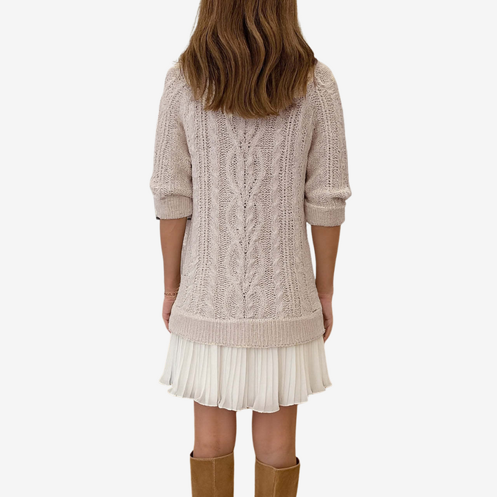 Darienne | Women's Cable Knit Sweater Dress - Cream - Image 4