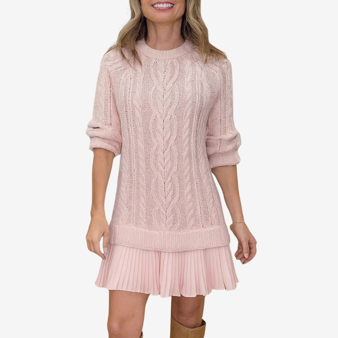 Darienne | Women's Cable Knit Sweater Dress - Cream - Image 5