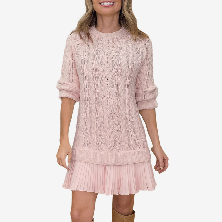Darienne | Women's Cable Knit Sweater Dress - Cream - Image 5