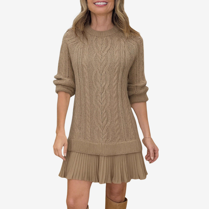Darienne | Women's Cable Knit Sweater Dress - Cream - Image 6