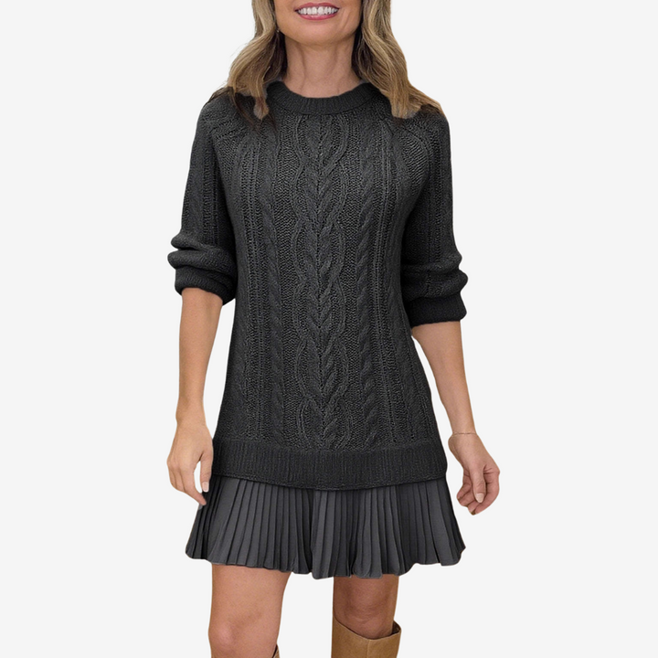 Darienne | Women's Cable Knit Sweater Dress - Cream - Image 8
