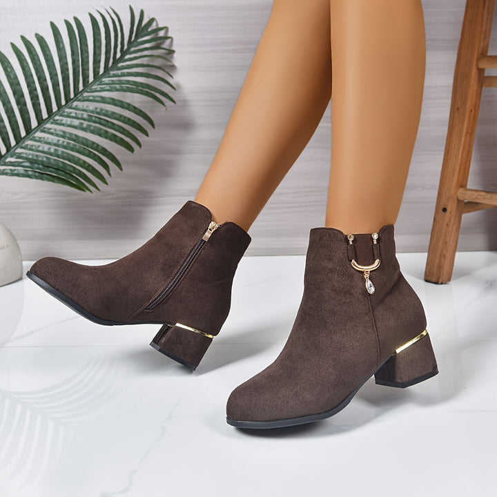 Darienne | Women's Chelsea Ankle Boot with Block Heel - Brown - Image 10