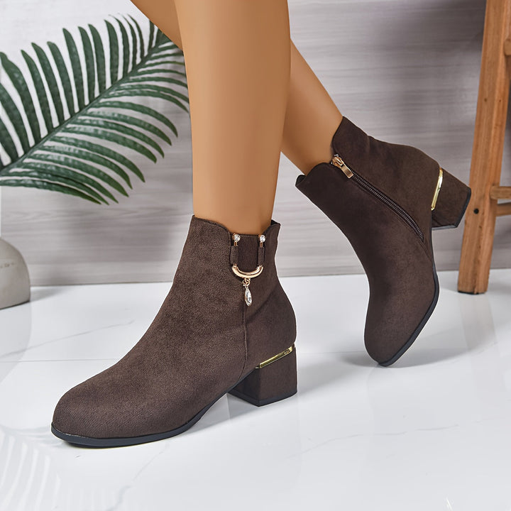 Darienne | Women's Chelsea Ankle Boot with Block Heel - Brown - Image 8