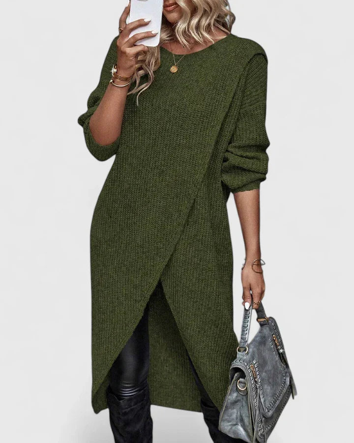 Darina | Women's Knit Sweater Dress with Wrap Hem - Grey - Image 2