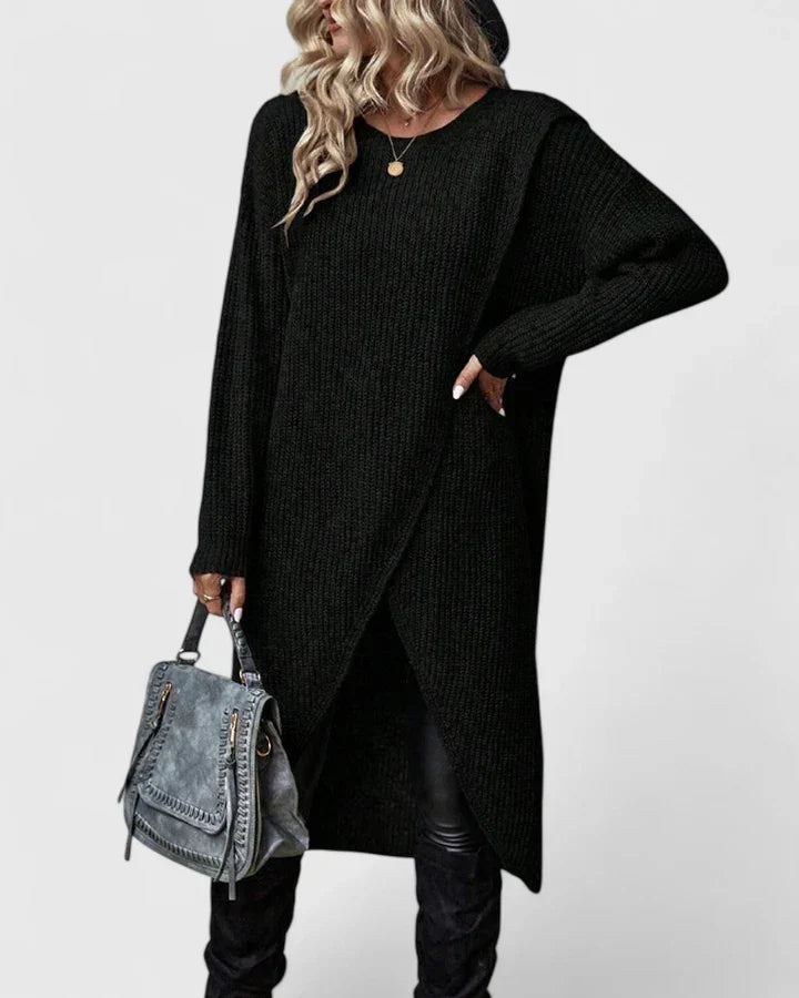 Darina | Women's Knit Sweater Dress with Wrap Hem - Grey - Image 3