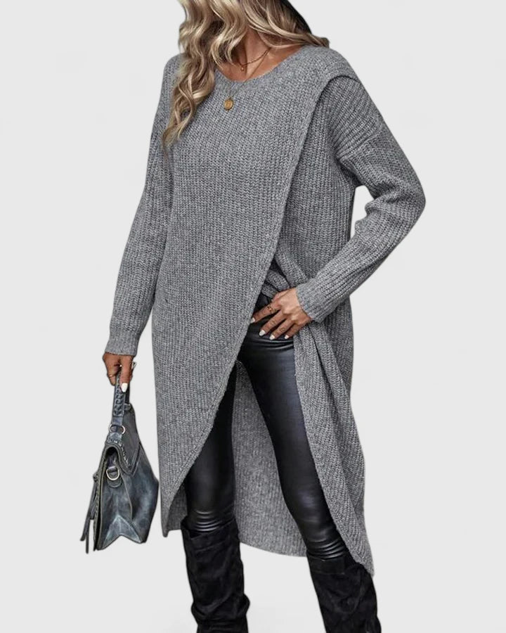 Darina | Women's Knit Sweater Dress with Wrap Hem - Grey - Image 5