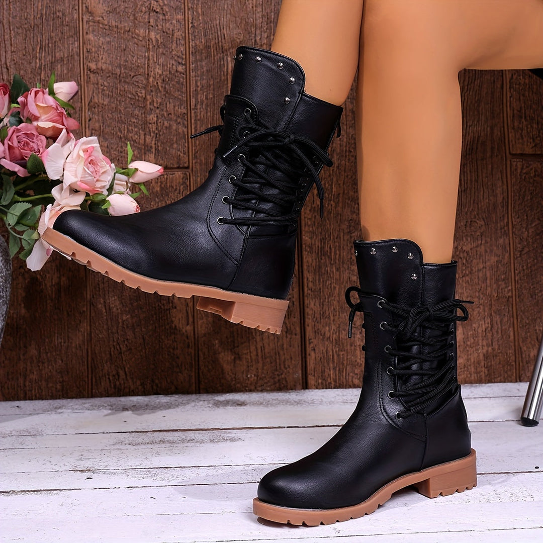 Darla | Women's Lace-Up Combat Ankle Boot - Black - Image 1