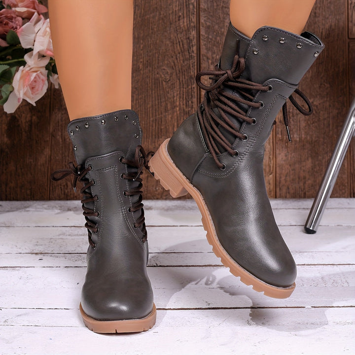 Darla | Women's Lace-Up Combat Ankle Boot - Black - Image 10