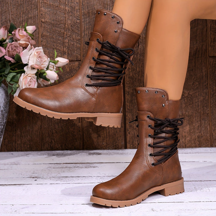Darla | Women's Lace-Up Combat Ankle Boot - Black - Image 11