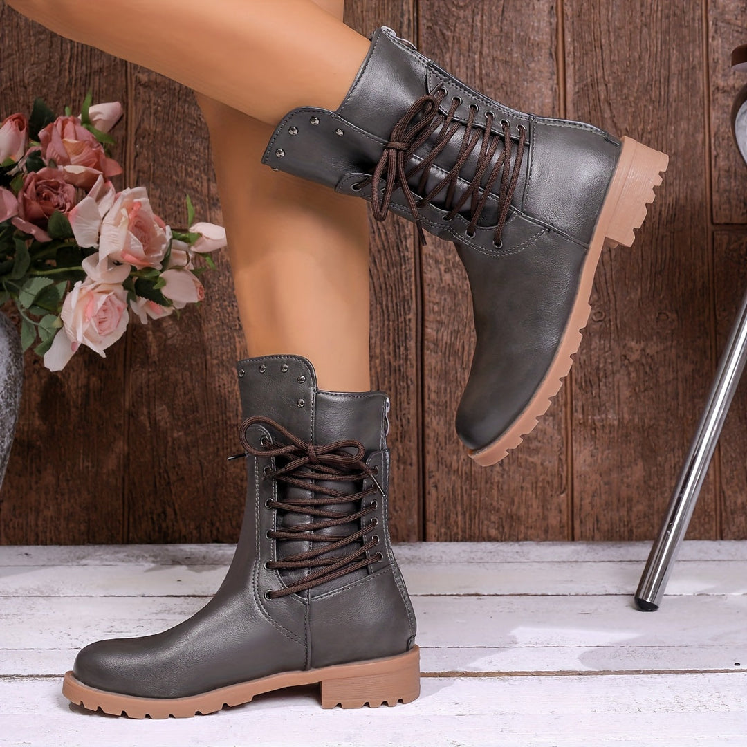 Darla | Women's Lace-Up Combat Ankle Boot - Black - Image 4