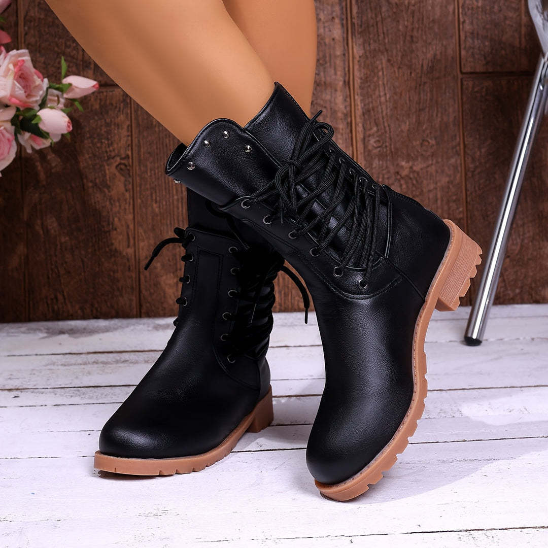 Darla | Women's Lace-Up Combat Ankle Boot - Black - Image 5
